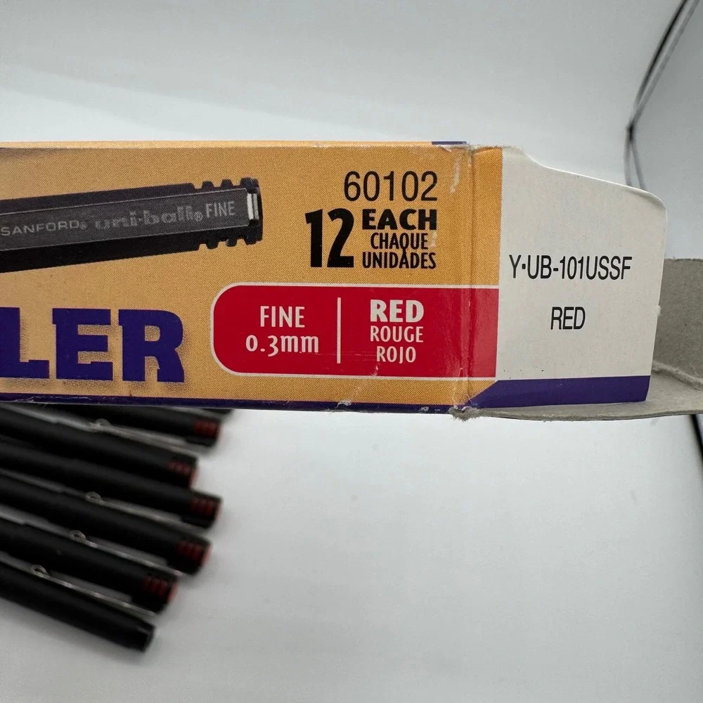 Uni-ball Sanford Roller Ball Pens Red Ink Fine 0.3mm 10 Count 60102 Vintage